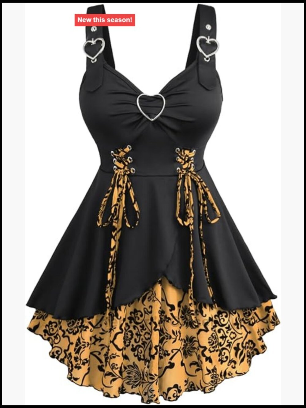Plus Size Gothic Flocking Floral Lace-Up Buckle Tank Top